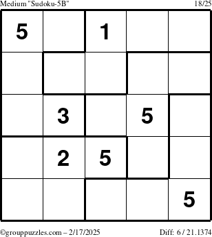 The grouppuzzles.com Medium Sudoku-5B puzzle for Monday February 17, 2025