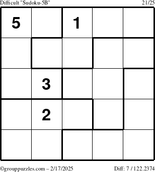 The grouppuzzles.com Difficult Sudoku-5B puzzle for Monday February 17, 2025