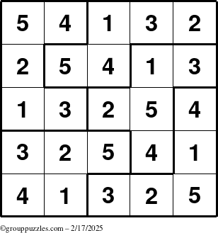 The grouppuzzles.com Answer grid for the Sudoku-5B puzzle for Monday February 17, 2025