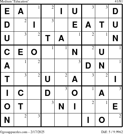 The grouppuzzles.com Medium Education-c1 puzzle for Monday February 17, 2025 with the first 3 steps marked