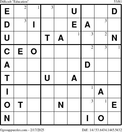 The grouppuzzles.com Difficult Education-c1 puzzle for Monday February 17, 2025 with the first 3 steps marked