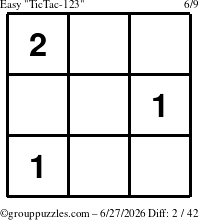 The grouppuzzles.com Easy TicTac-123 puzzle for Saturday June 27, 2026