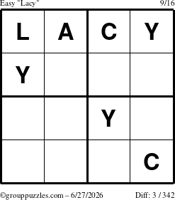 The grouppuzzles.com Easy Lacy puzzle for Saturday June 27, 2026