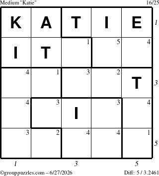 The grouppuzzles.com Medium Katie puzzle for Saturday June 27, 2026 with all 5 steps marked