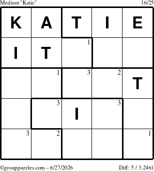 The grouppuzzles.com Medium Katie puzzle for Saturday June 27, 2026 with the first 3 steps marked
