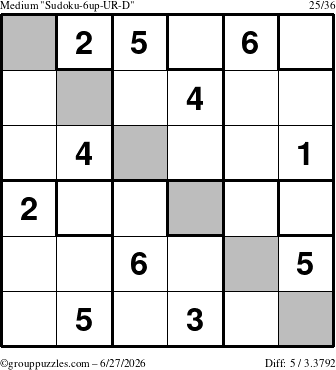 The grouppuzzles.com Medium Sudoku-6up-UR-D puzzle for Saturday June 27, 2026