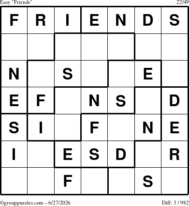 The grouppuzzles.com Easy Friends puzzle for Saturday June 27, 2026