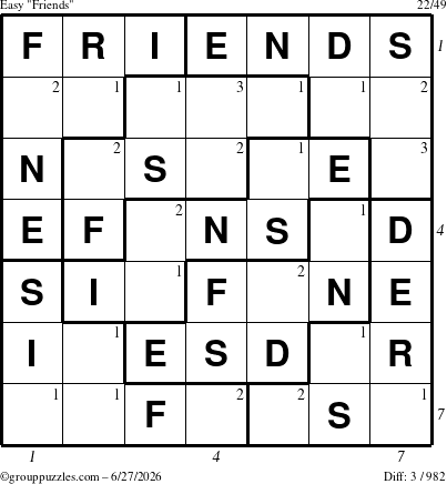The grouppuzzles.com Easy Friends puzzle for Saturday June 27, 2026 with all 3 steps marked