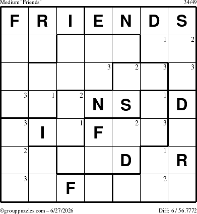 The grouppuzzles.com Medium Friends puzzle for Saturday June 27, 2026 with the first 3 steps marked