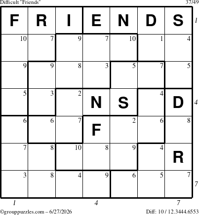 The grouppuzzles.com Difficult Friends puzzle for Saturday June 27, 2026 with all 10 steps marked