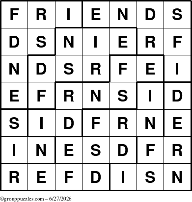 The grouppuzzles.com Answer grid for the Friends puzzle for Saturday June 27, 2026