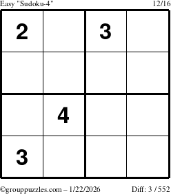 The grouppuzzles.com Easy Sudoku-4 puzzle for Thursday January 22, 2026