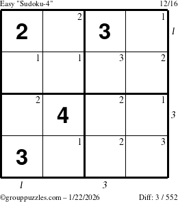 The grouppuzzles.com Easy Sudoku-4 puzzle for Thursday January 22, 2026 with all 3 steps marked
