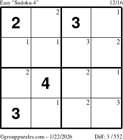 The grouppuzzles.com Easy Sudoku-4 puzzle for Thursday January 22, 2026 with the first 3 steps marked