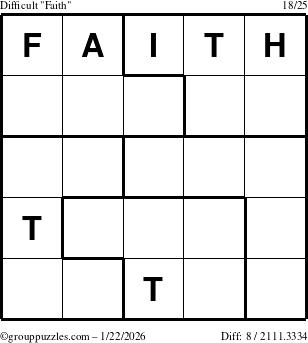 The grouppuzzles.com Difficult Faith puzzle for Thursday January 22, 2026