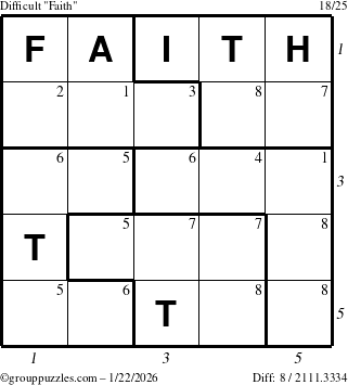 The grouppuzzles.com Difficult Faith puzzle for Thursday January 22, 2026, suitable for printing, with all 8 steps marked