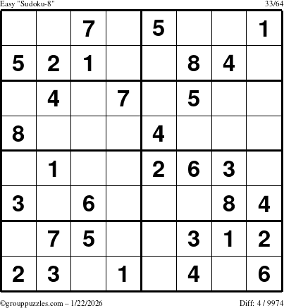The grouppuzzles.com Easy Sudoku-8 puzzle for Thursday January 22, 2026