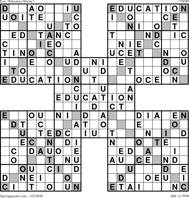 The grouppuzzles.com Easy Education-Xtreme puzzle for Thursday January 22, 2026