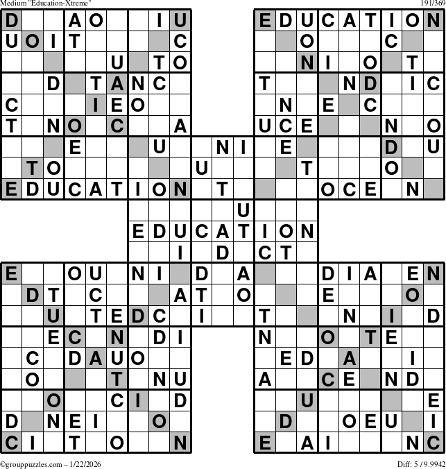 The grouppuzzles.com Medium Education-Xtreme puzzle for Thursday January 22, 2026