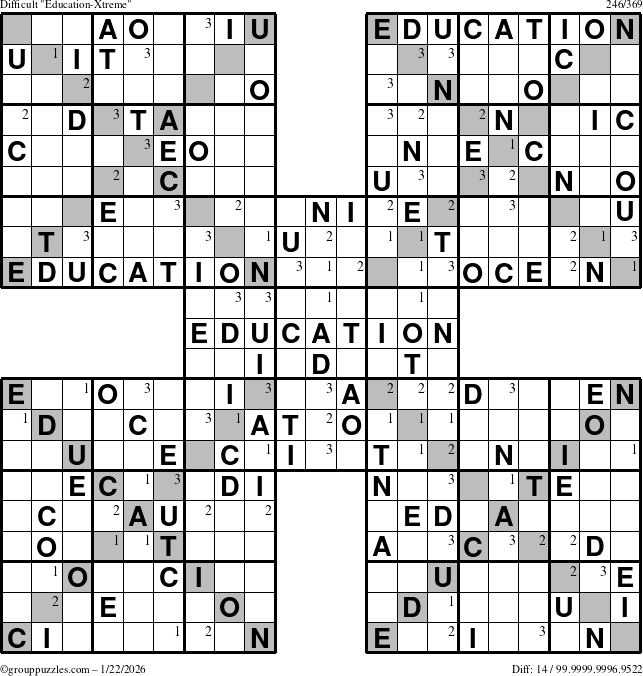 The grouppuzzles.com Difficult Education-Xtreme puzzle for Thursday January 22, 2026 with the first 3 steps marked