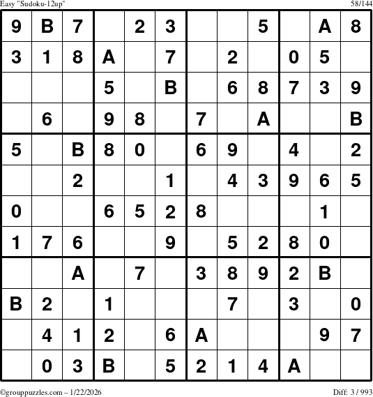 The grouppuzzles.com Easy Sudoku-12up puzzle for Thursday January 22, 2026