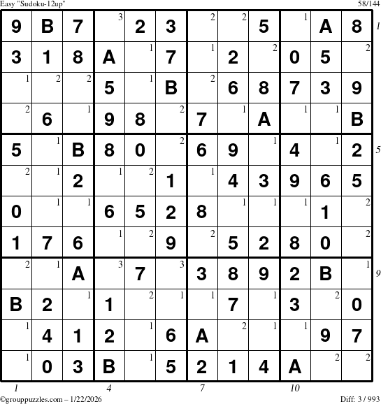 The grouppuzzles.com Easy Sudoku-12up puzzle for Thursday January 22, 2026, suitable for printing, with all 3 steps marked