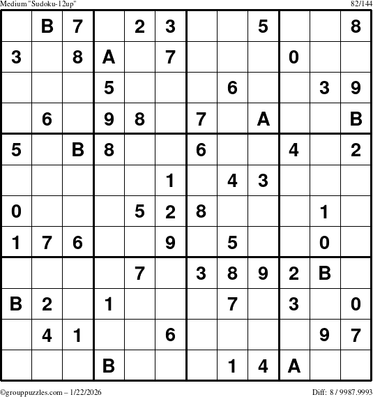 The grouppuzzles.com Medium Sudoku-12up puzzle for Thursday January 22, 2026
