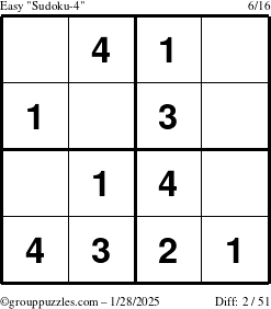 The grouppuzzles.com Easy Sudoku-4 puzzle for Tuesday January 28, 2025