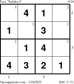 The grouppuzzles.com Easy Sudoku-4 puzzle for Tuesday January 28, 2025 with all 2 steps marked