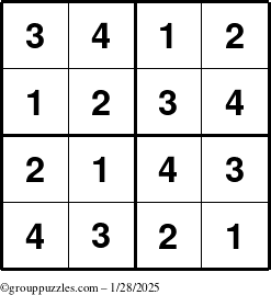 The grouppuzzles.com Answer grid for the Sudoku-4 puzzle for Tuesday January 28, 2025