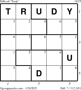 The grouppuzzles.com Difficult Trudy puzzle for Tuesday January 28, 2025 with all 7 steps marked