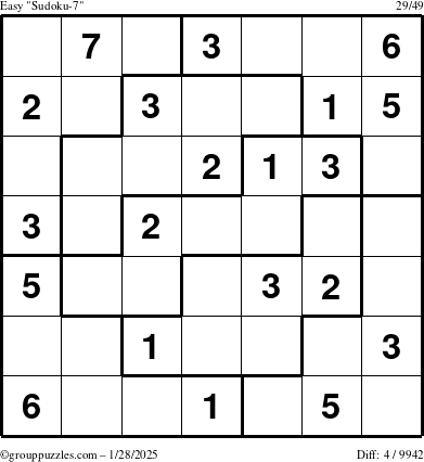 The grouppuzzles.com Easy Sudoku-7 puzzle for Tuesday January 28, 2025