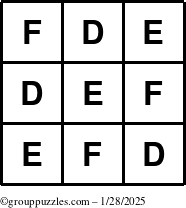 The grouppuzzles.com Answer grid for the TicTac-DEF puzzle for Tuesday January 28, 2025