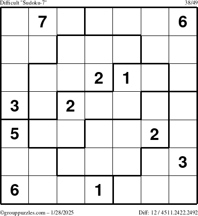 The grouppuzzles.com Difficult Sudoku-7 puzzle for Tuesday January 28, 2025