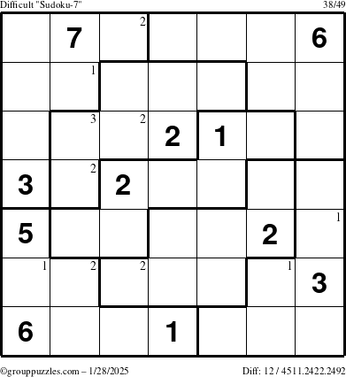 The grouppuzzles.com Difficult Sudoku-7 puzzle for Tuesday January 28, 2025 with the first 3 steps marked