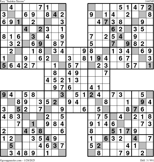 The grouppuzzles.com Easy Sudoku-Xtreme puzzle for Tuesday January 28, 2025