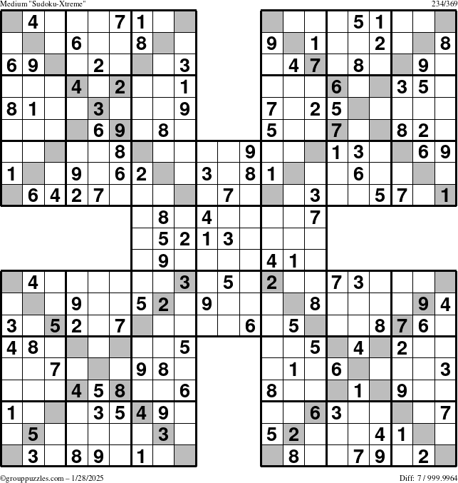 The grouppuzzles.com Medium Sudoku-Xtreme puzzle for Tuesday January 28, 2025