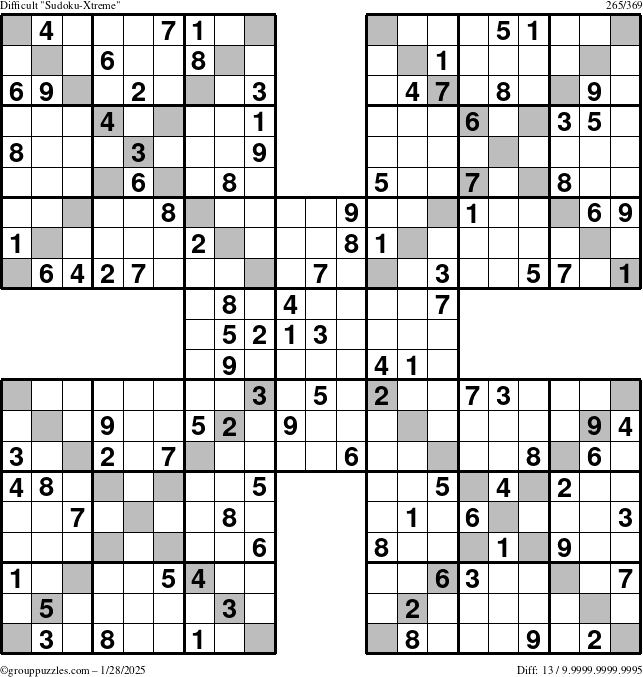 The grouppuzzles.com Difficult Sudoku-Xtreme puzzle for Tuesday January 28, 2025