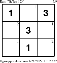 The grouppuzzles.com Easy TicTac-123 puzzle for Tuesday January 28, 2025 with the first 2 steps marked