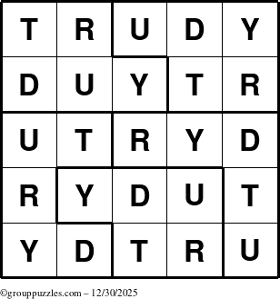 The grouppuzzles.com Answer grid for the Trudy puzzle for Tuesday December 30, 2025