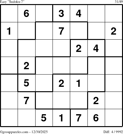 The grouppuzzles.com Easy Sudoku-7 puzzle for Tuesday December 30, 2025
