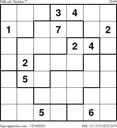 The grouppuzzles.com Difficult Sudoku-7 puzzle for Tuesday December 30, 2025