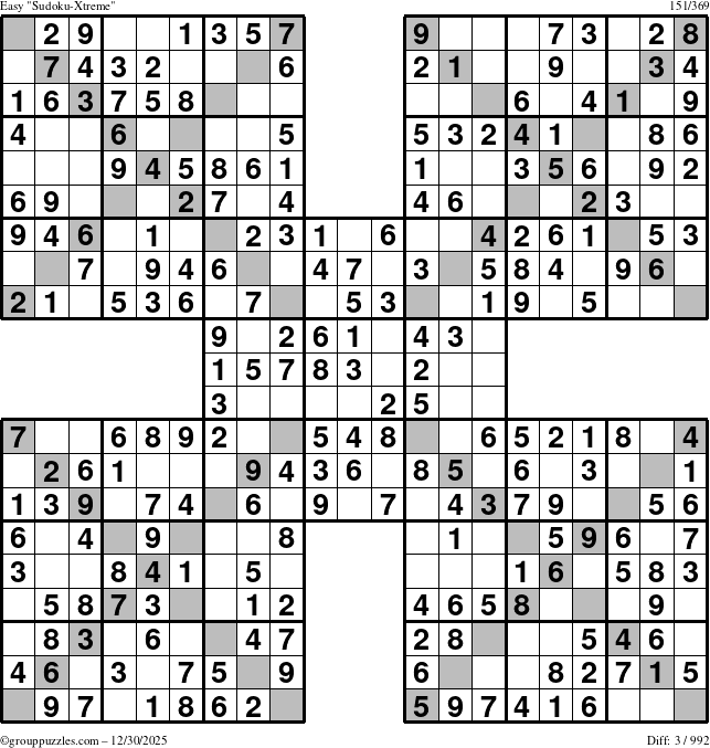 The grouppuzzles.com Easy Sudoku-Xtreme puzzle for Tuesday December 30, 2025