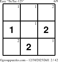 The grouppuzzles.com Easy TicTac-123 puzzle for Tuesday December 30, 2025 with the first 2 steps marked