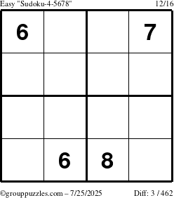 The grouppuzzles.com Easy Sudoku-4-5678 puzzle for Friday July 25, 2025