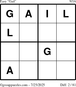 The grouppuzzles.com Easy Gail puzzle for Friday July 25, 2025