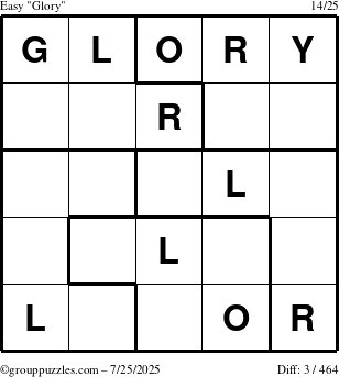 The grouppuzzles.com Easy Glory puzzle for Friday July 25, 2025