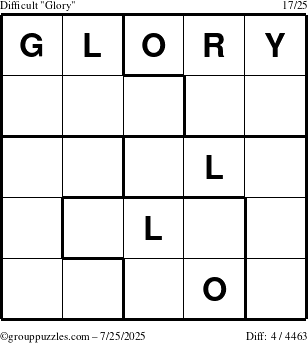The grouppuzzles.com Difficult Glory puzzle for Friday July 25, 2025