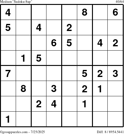 The grouppuzzles.com Medium Sudoku-8up puzzle for Friday July 25, 2025