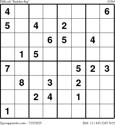 The grouppuzzles.com Difficult Sudoku-8up puzzle for Friday July 25, 2025